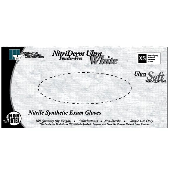 INNOVATIVE NITRIDERM  ULTRA WHITE NITRILE SYNTHETIC POWDER-FREE EXAM GLOVES